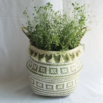 Käsitsi valmistatud Bambusest Hoiustamise Korve, Seagrass Vitstest Korvi Garden Flower Pot Pesu Korvi Konteiner Mänguasi Omanikule Valge Tutt