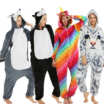 Uus Ükssarvik Pidžaama Onesie Naiste Hunt Kass Panda Talvel Lapp Pajama Kigurumi Täiskasvanud Nightie Õmblema Unicornio Sleepwear Tunked