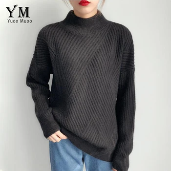YuooMuoo Hea Kvaliteediga Paks Kõrge Kaelusega Kampsun Naiste 2019 Talvel Korea Stiilis Vogue Pullover Lahti Kootud Kampsun Naiste Dzemper