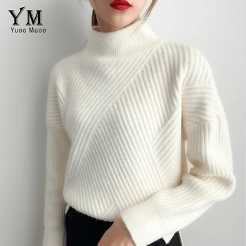 YuooMuoo Hea Kvaliteediga Paks Kõrge Kaelusega Kampsun Naiste 2019 Talvel Korea Stiilis Vogue Pullover Lahti Kootud Kampsun Naiste Dzemper